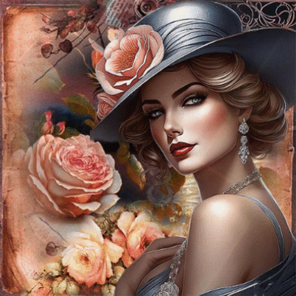 

Красивая женщина портрет цветок 5D алмазная картина продажа полный круглый сделай сам алмаз вышитый портрет украшение дома искусство Full Round 60x60CM