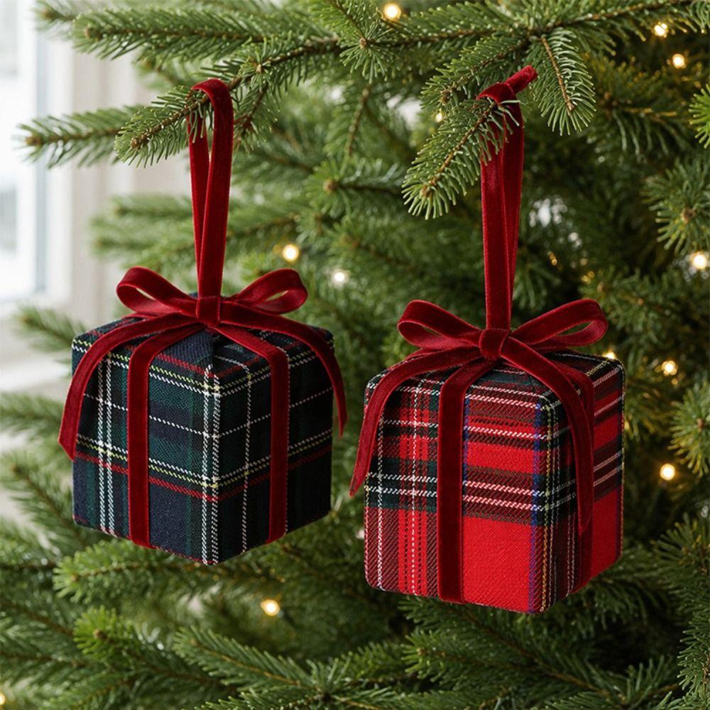 Karierte Weihnachtsbaum-Hängedekorationen Schaumstoff-Weihnachtsbaum-Geschenktüte Xmas-Baum-Anhänger Neues Jahr