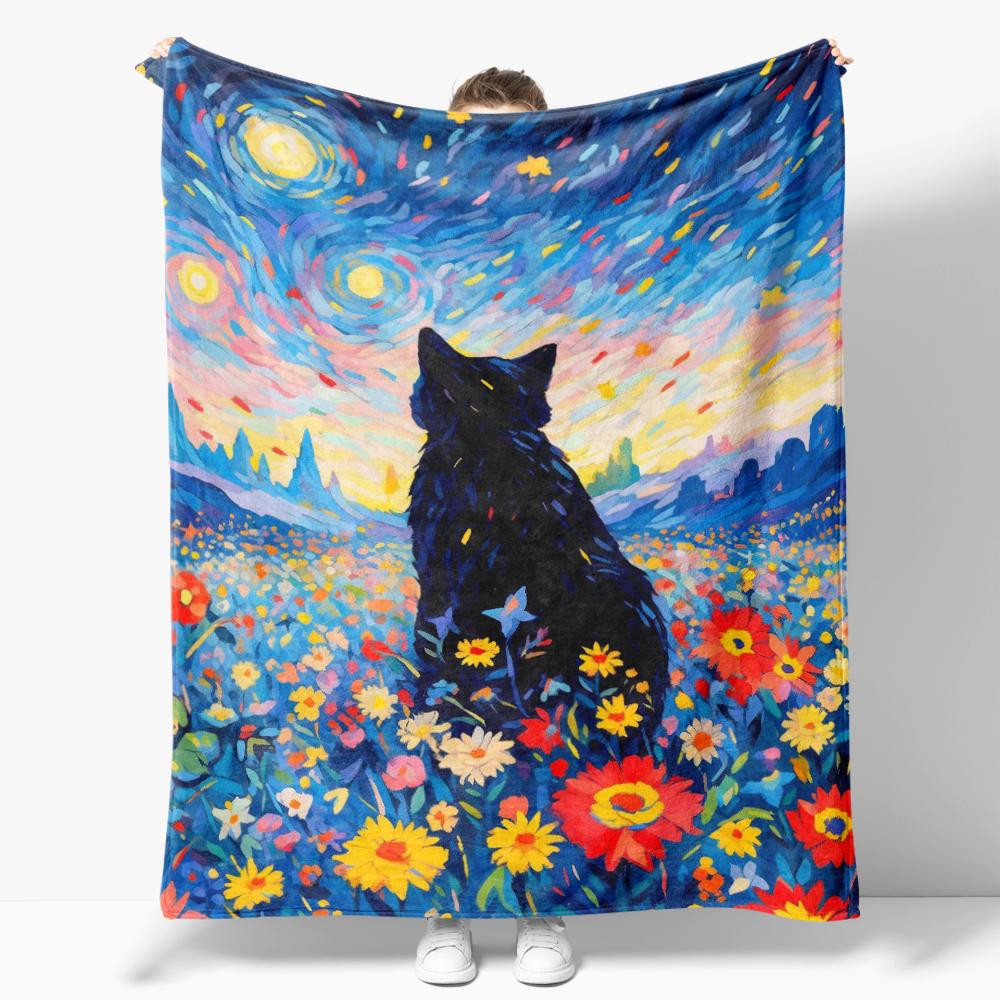 The Starry Night Throw Blanket Art Oil Painting Style Soft Cozy Blankets Soft Warm Flannel Blanket for Bed Room Home Sofa