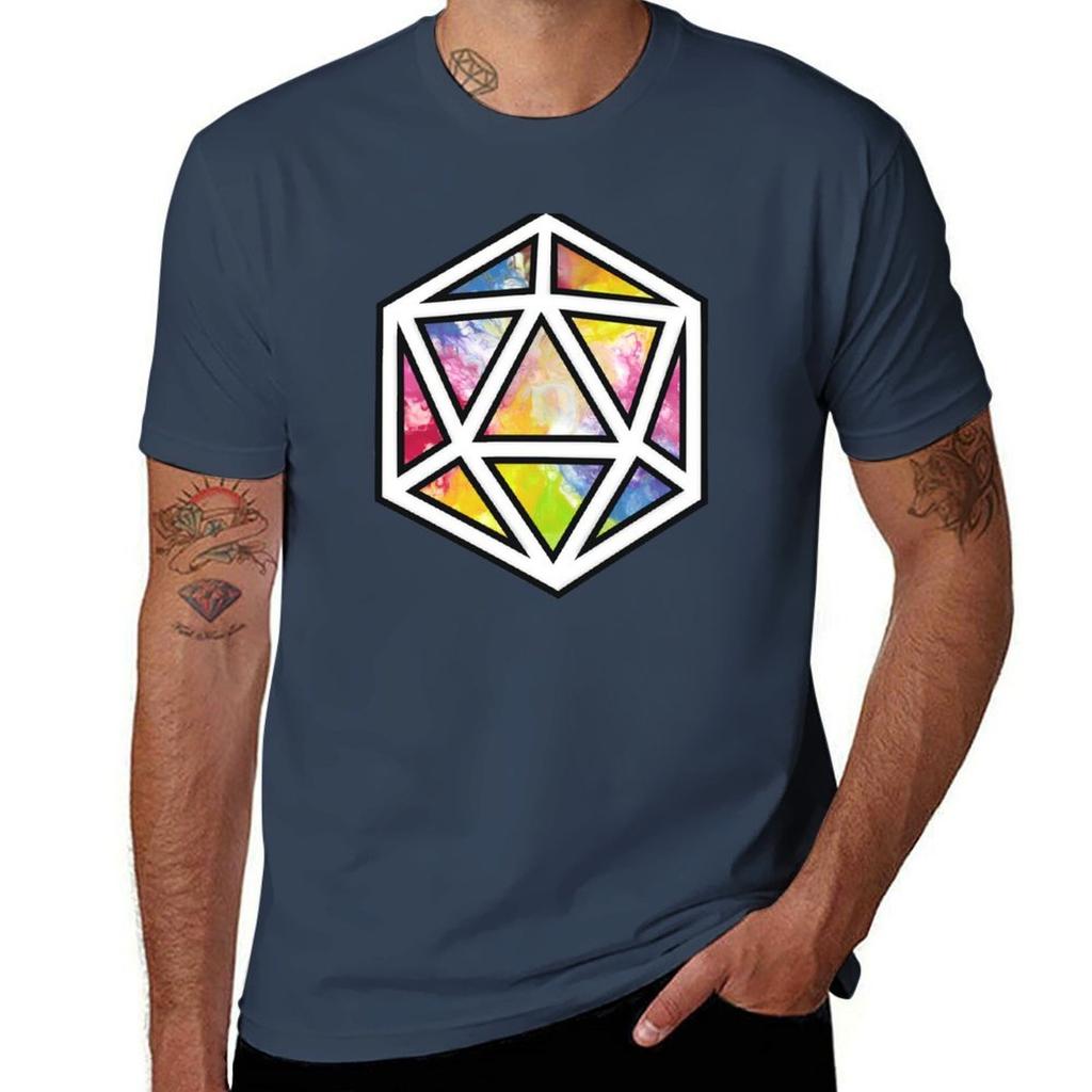 D20 Rainbow Splash Acrylic Pour Tshirt Funny T Shirts Unisex T Shirts For Unisex Graphic Vintage Tshirt