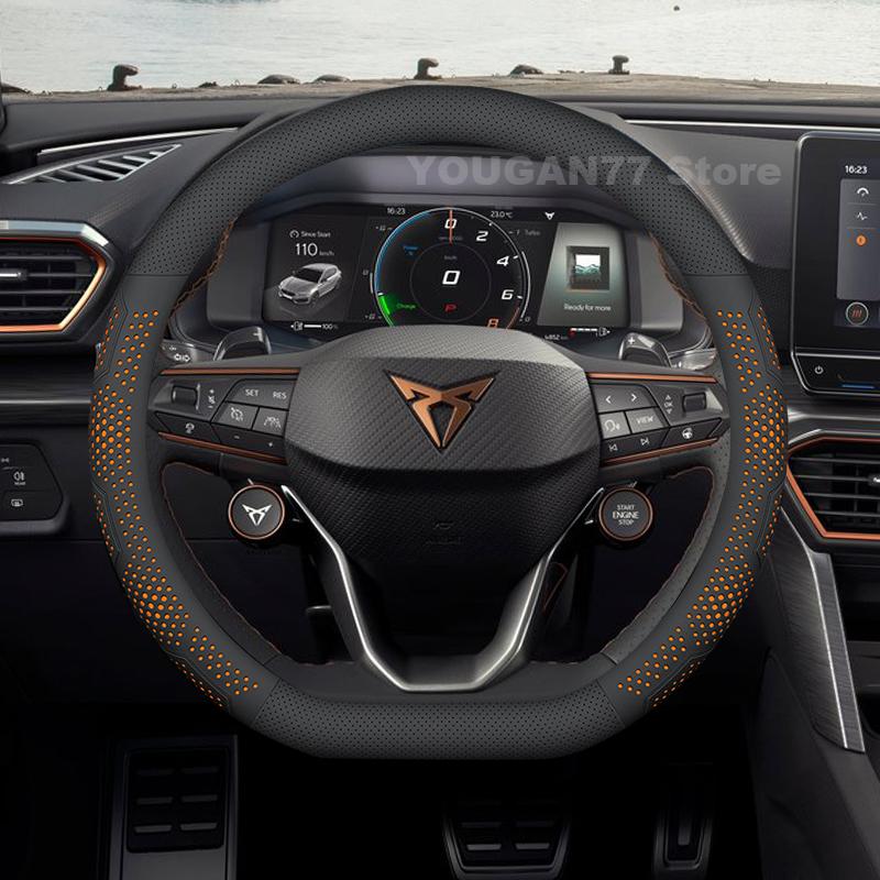 Leather Car Steering Wheel Cover For Cupra Leon Sportstourer 2022-2024 2025 Anti-Slip Auto Interior Cupra Leon Accessories 2025