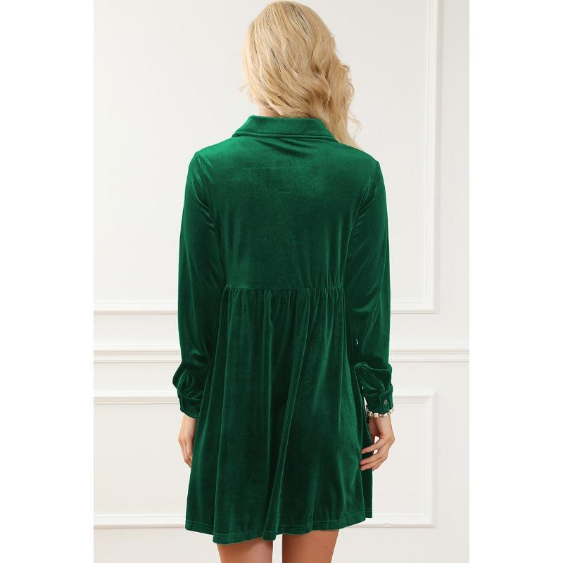 YYFS Γυναικεία Μόδα Άνοιξη Φθινόπωρο μονόχρωμη στάμπα με μακρύ μανίκι POLO λαιμόκοψη χαλαρή μέση casual φορέματα