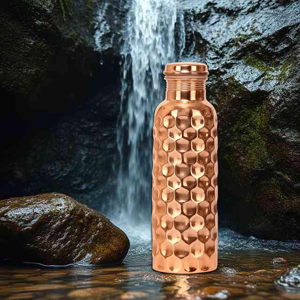 Pure Diamond Copper Water Bottle Eco-Friendly Copper Bottle for Daily Hydration - 1 Liter Capacity | Leak-Proof & Durable | Ayurvedic Health Benefits