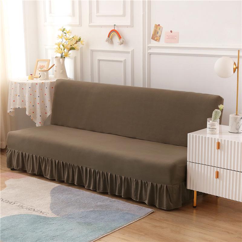 Solid Color Universal Sofa Bed Cover with Skirt - Modern, Simple, Armless Design