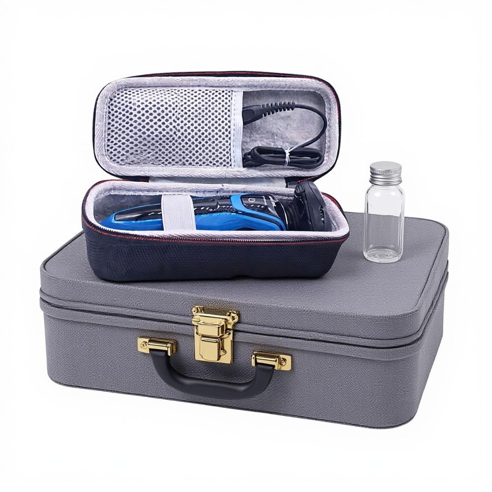 Eva Hard Shaver Case Shockproof Electric Razor Bag Mesh Pocket Travel Carrying Box Protective Zipper Pouch Grooming Organizer