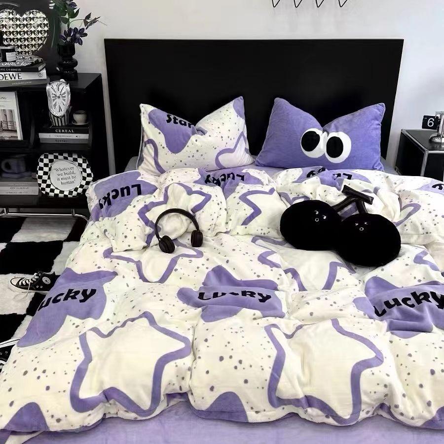 

Комплект из трех простыней из стираного хлопка с рисунком «Бабочка» из четырех предметов, простыня для студенческого общежития 1.2m 3pcs фиолетовый