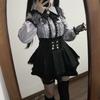 Japonský černý set krátkých sukní Gotické volánové minisukně Sexy krajkové košile Lolita šaty Y2k Estetický oblek