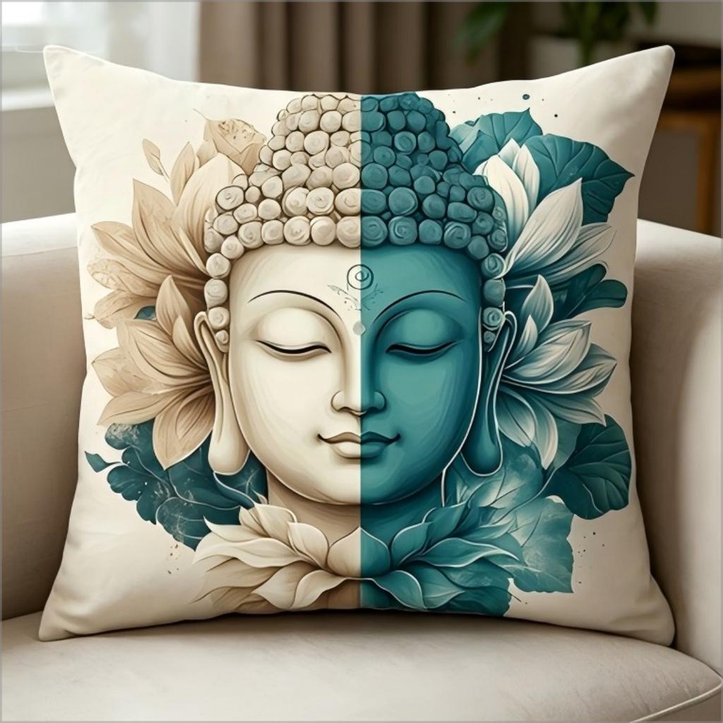 Zen Buddha Lotus Print Pillow Cover Spiritual Boho Cushion Case For Yoga Meditation Room Home Decor