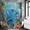 Underwater World Dolphin Jellyfish Coral Shower Curtain, Bathroom Decorative Shower Curtain, Waterproof Shower Curtain with Hook