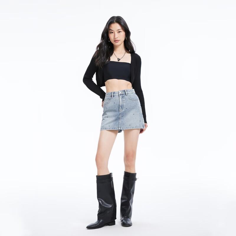 

Женские джинсовые шорты-юбка А-силуэта с высокой талией и стразами VEROMODA XS