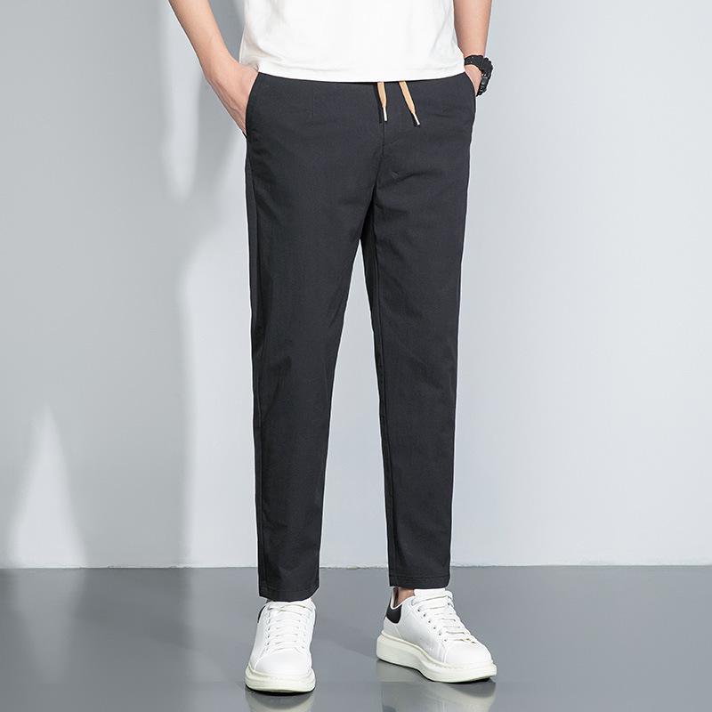 

Мужские повседневные брюки из ледяного шелка, эластичная талия, длина 9/10 3XL чёрный