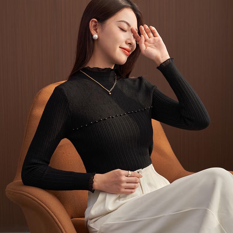 

Women s Half-High Collar Knitted Pearl Lace Base Sweater One Size (80-130 jin)