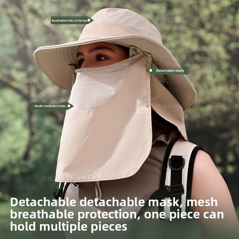 Summer Embroidered Minimally Sun Shading Fisherman Hat With Detachable Mask