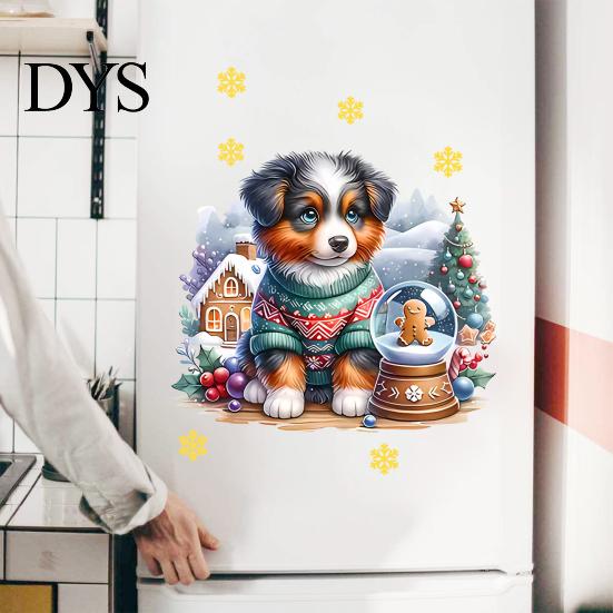 Reusable Holiday Window Art Christmas Cute Puppy Wall Stickers, PVC Waterproof Decals, Peel And Stick Animal Stickers Decor for Home Living