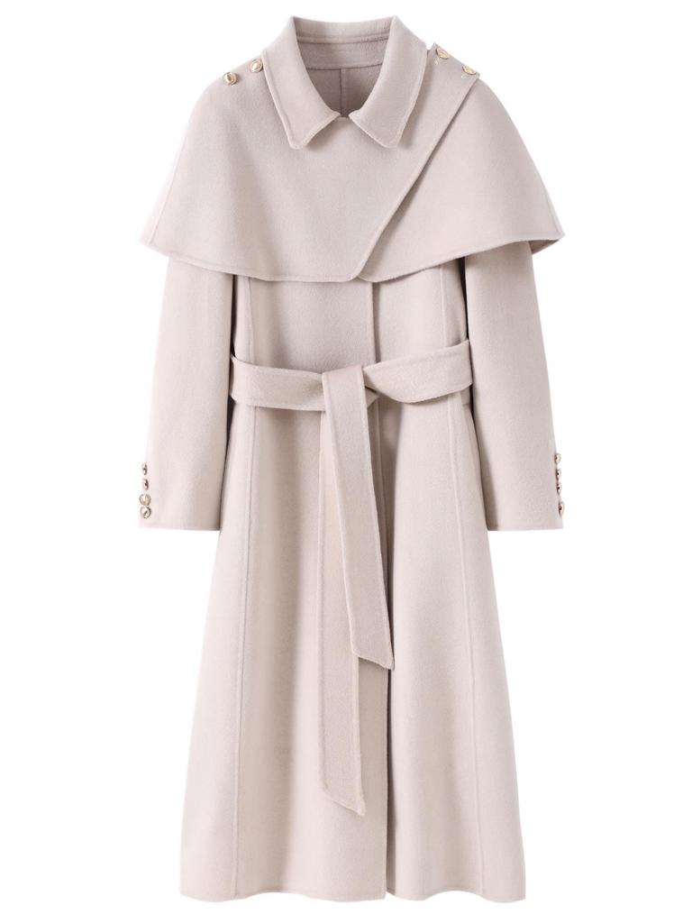 Women's Double-Sided Wool Coat, Extra Long Hepburn Style with Detachable Shawl – Fashionable Autumn/Winter Outerwear