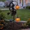 Spooky Autumn Landscape Lighting Solar Powered Halloween Witch Pumpkin Ground Stake Light, Metal Broom Moon Glowing Garden Signs Statue