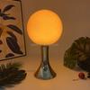 Round Ball Night Light with Golden Trumpet Base Table Lamp for Cream Style Apartment Bedroom Bedside and Tabletop