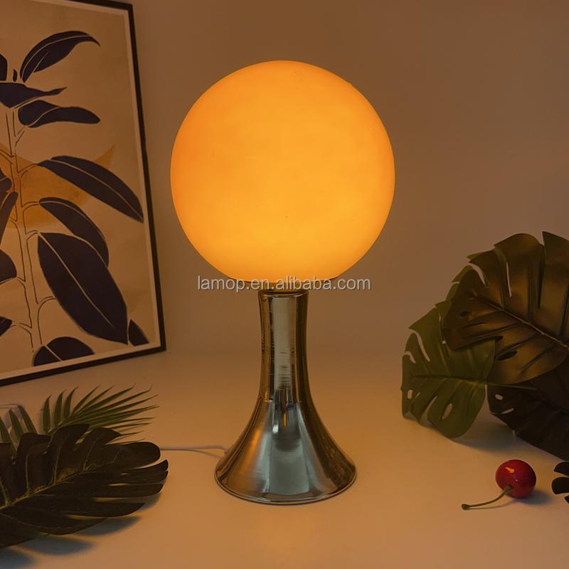 Round Ball Night Light with Golden Trumpet Base Table Lamp for Cream Style Apartment Bedroom Bedside and Tabletop
