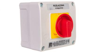 Cam Switch 10A Disconnector 0-1 4P In Enclosure Ob11 With Yellow/Red Closing Front Sk10-2.8210\Ob11Zc