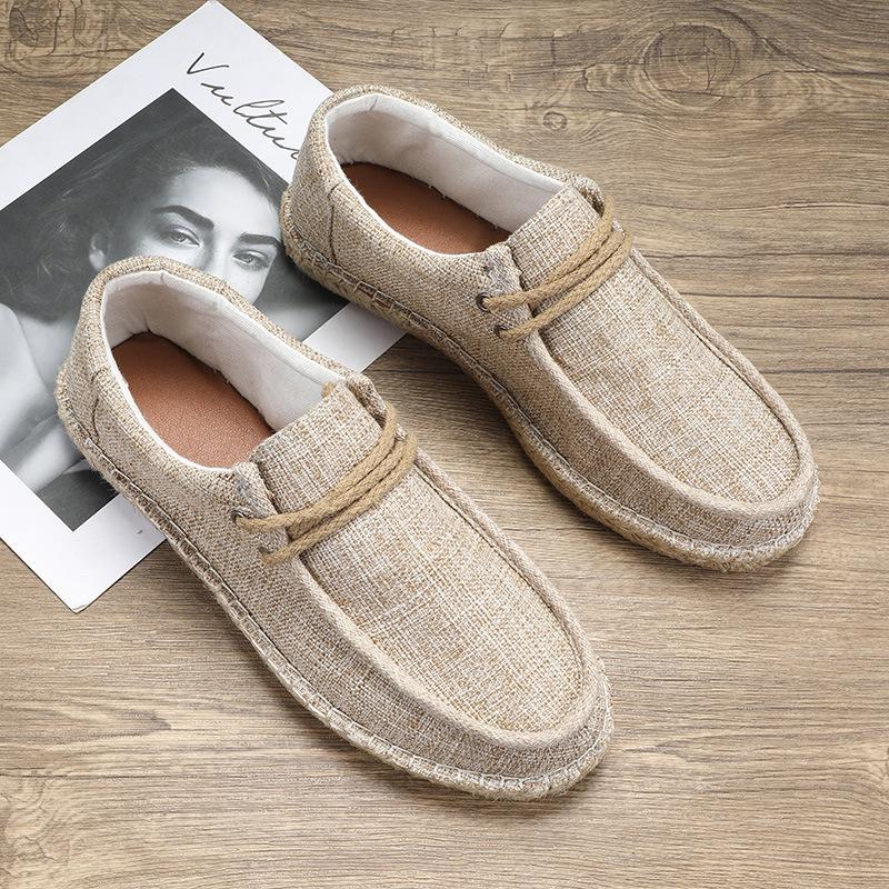 Chaussures tendance en toile de lin pour hommes - Style pêcheur décontracté à semelle en chanvre pour l'été