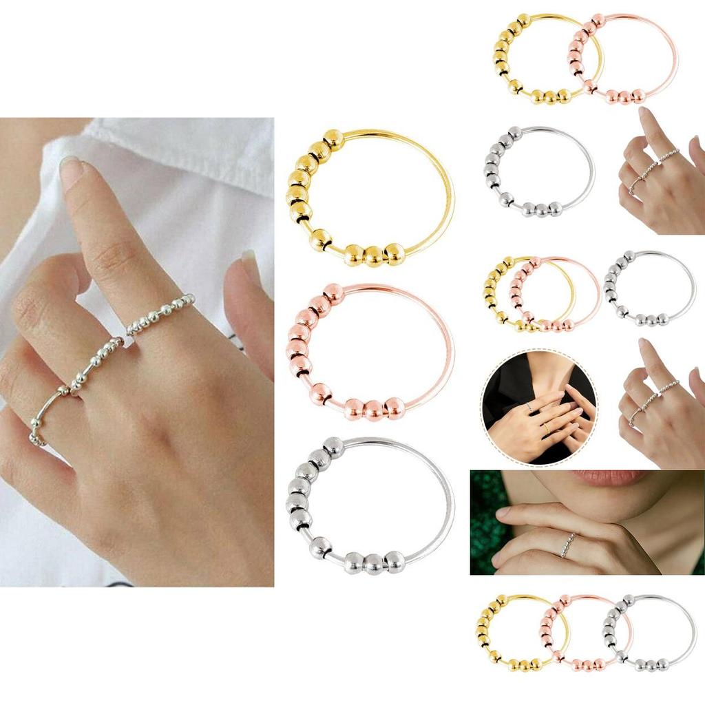 Fashionable And Specially Designed Sterling Silver Rotating Beaded Finger Ring For Women