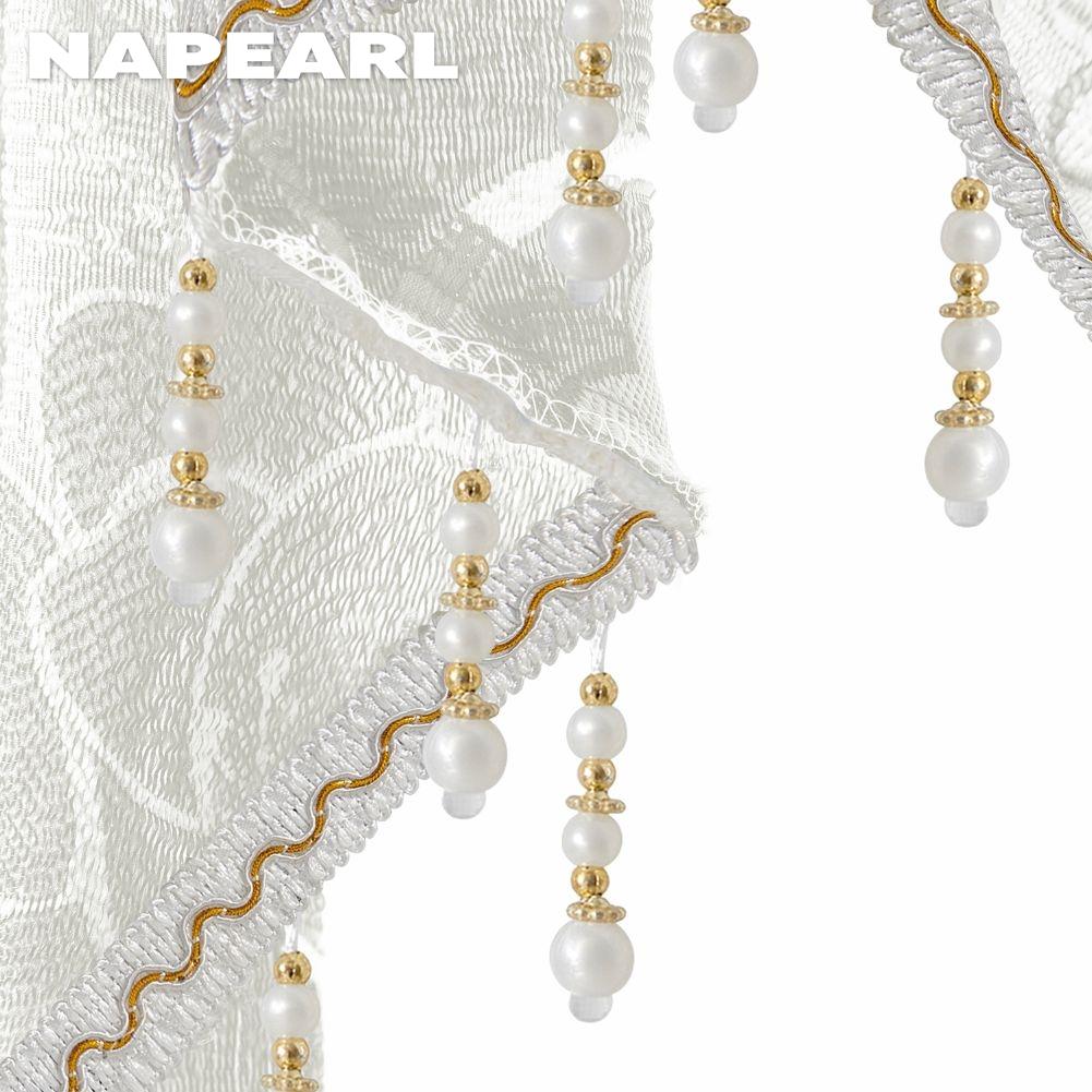 1PC NAPEARL European Style Light Luxury Retro Jacquard Valance Bead Border Curtain Head for Bedroom Living Room Window Decoration Home Decor