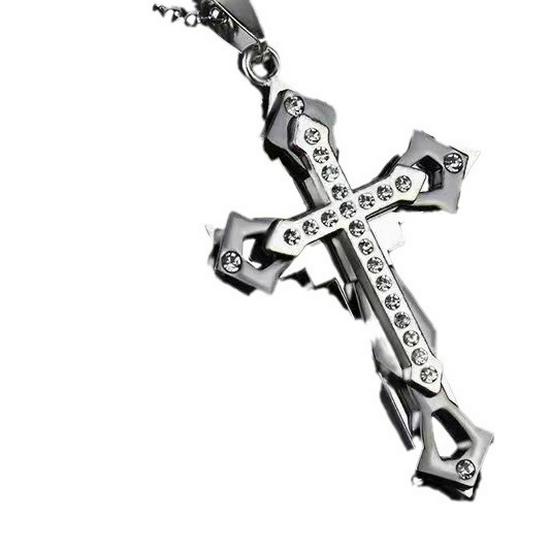 Korean Style Men's Three-Layer Cross Titanium Steel Necklace - Trendy, Non-Fading, Hip-Hop Pendant