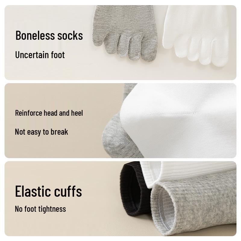 Men's Black & White Five-Toe Mid-Calf Cotton Socks - Anti-Odor, Spring/Summer