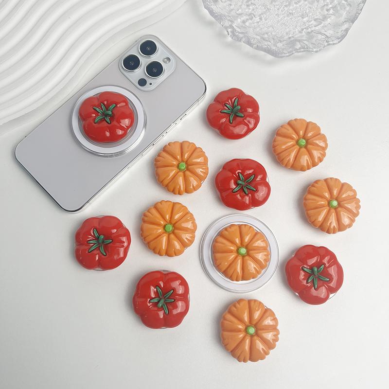 Cute Tomato Phone Stand Magnetic Socket Grip Phone Holder For Magsafe IPhone Mac Samsung Safe Ring Finger Expanding Stand