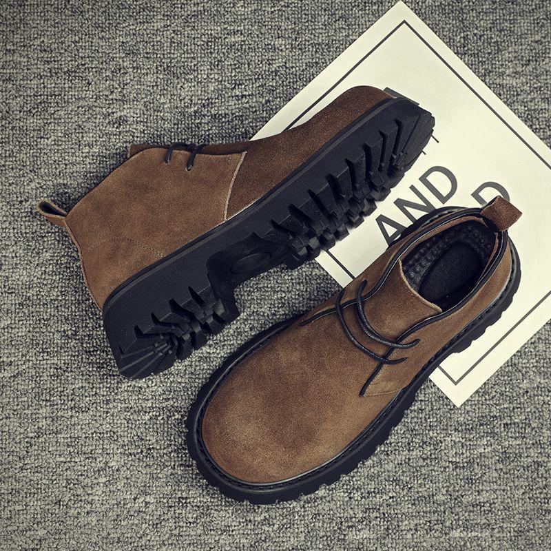 Chaussures Derby en daim pour hommes: Velours chaud, Semelle épaisse, Bottes décontractées légères à enfiler.