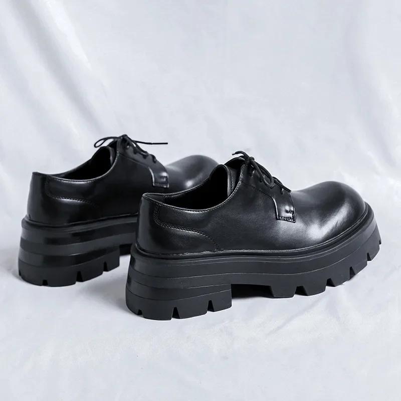 Casual Leather Men's Dress Shoes Big Head British Style Thick Soles Increase Wedding Groom Derby Platform Shoes for Men