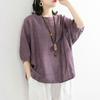 Spring Summer Women's Clothing Vintage Artistic Linen T-Shirt Loose Fit Bat Wing Short Sleeves Base Layer Top