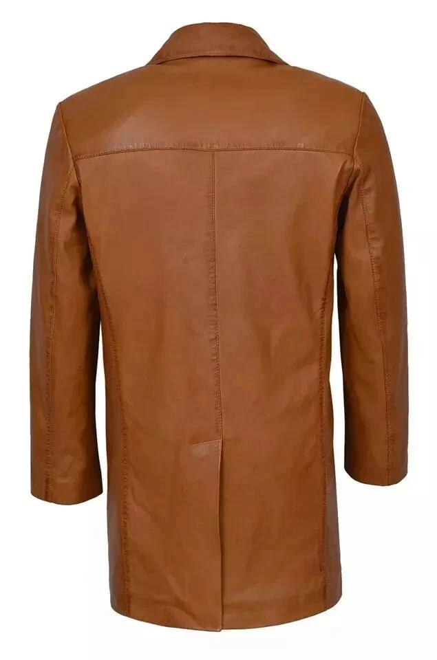 Fashionable Soft Fit New Men Trench Coat Tan Leather Handmade Lambskin Stylish