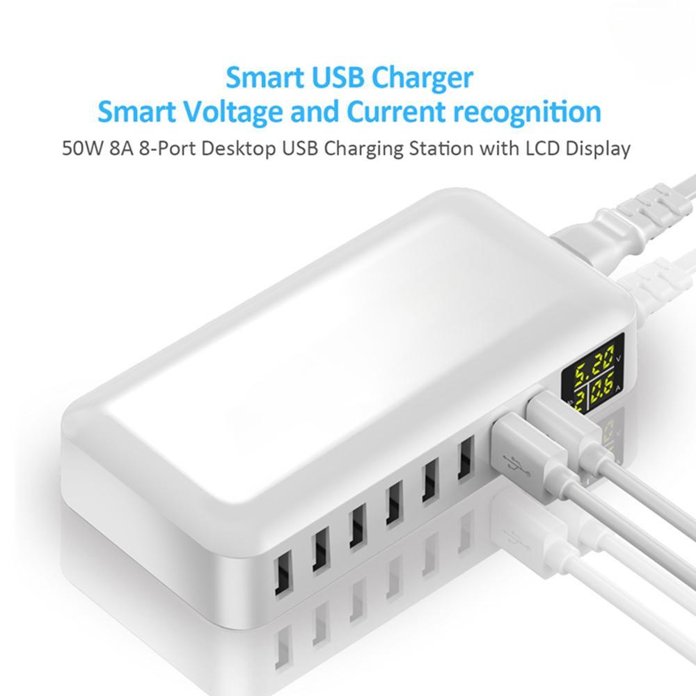 8 портов 50 Вт 8 А многопортовый USB-хаб ЖК-дисплей быстрая зарядка настенное зарядное устройство адаптер питания умное USB-зарядное устройство