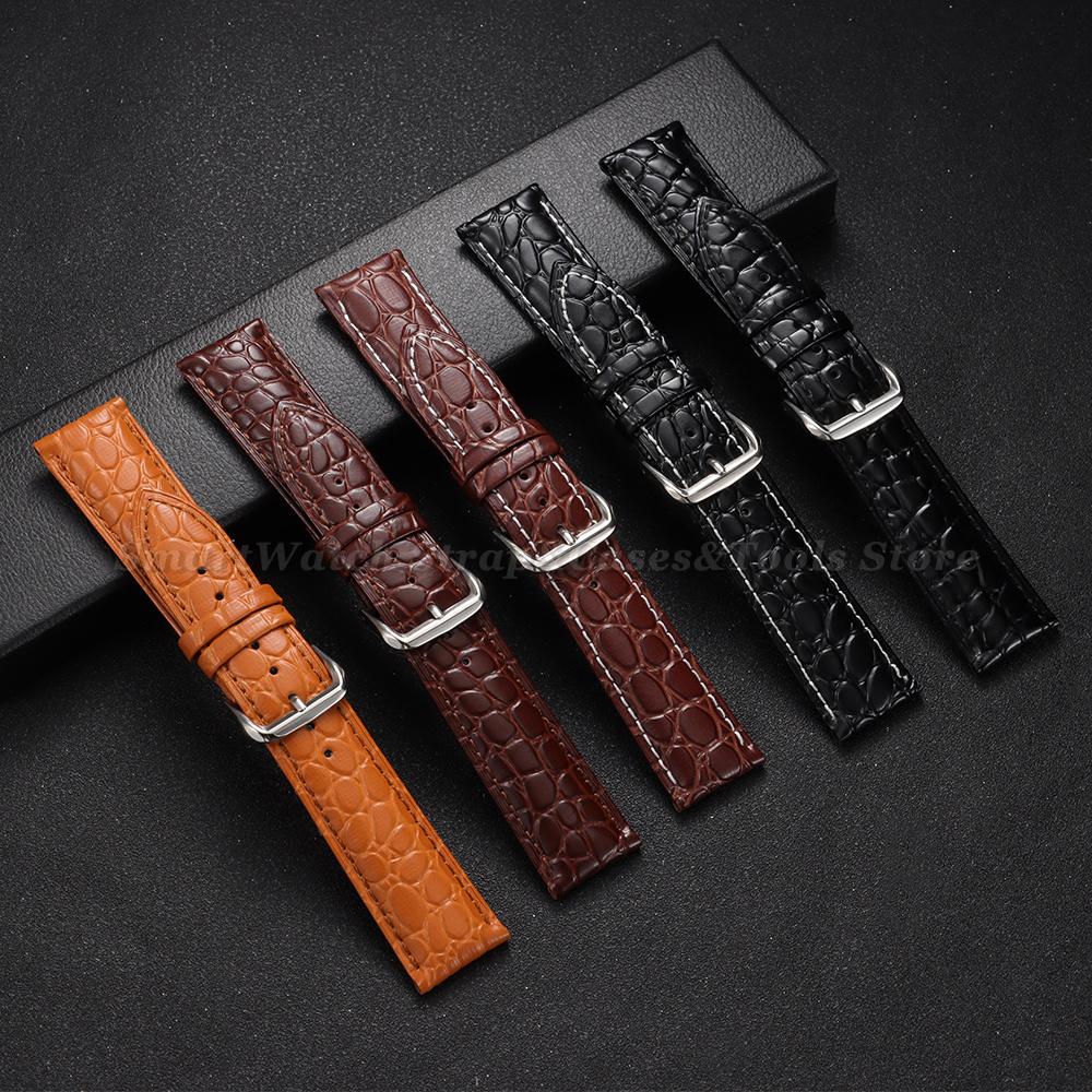 Crocodile Pattern Design Leather Watchband 12/14/16/17/18/19/20/21/22/24mm Soft Watch Straps Men Women Casual Business Wristband
