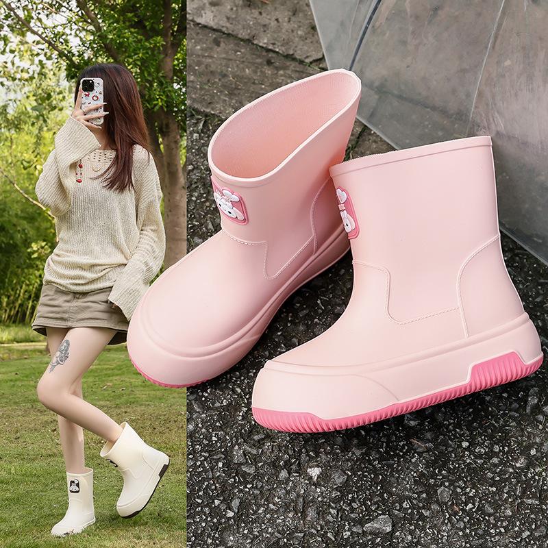 2025 new cute rain shoes women's medium rain boots cotton water shoes waterproof glue shoes kitchen car wash water boots