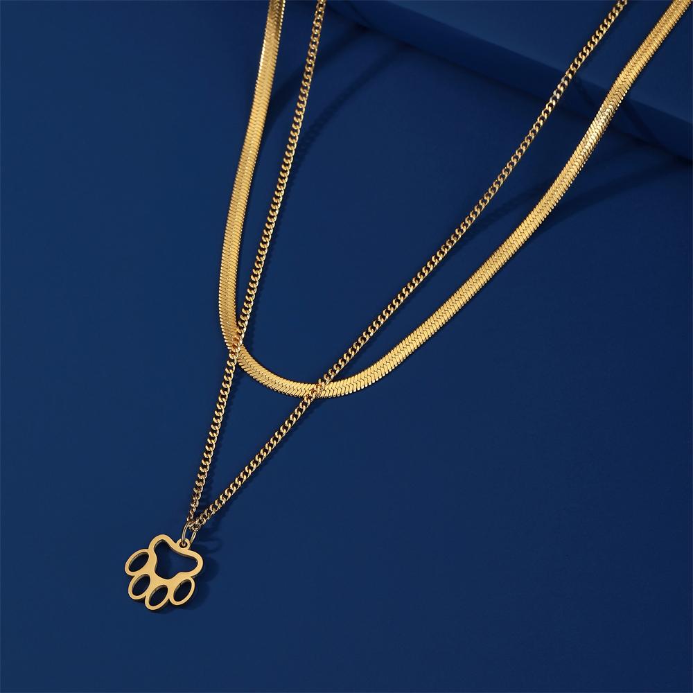 Cazador Fashion Animal Paw Hollow Pendant Necklace for Women Girl Dog Cat Bear Paw Neck Chain Stainless Steel Jewelry Gift