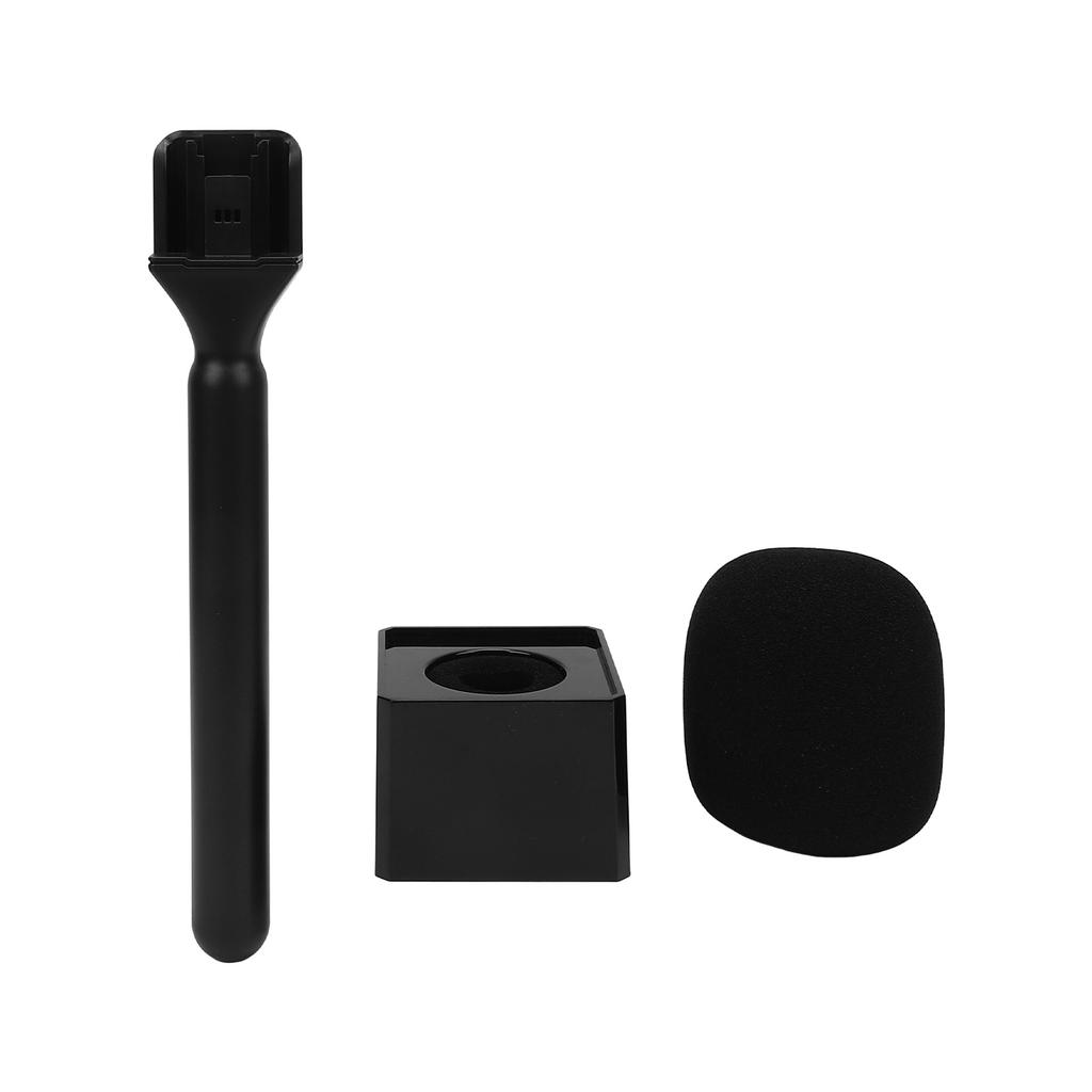 Microphone Holder Handheld Adapter Lavalier Mic Handle with Flag Station Windproof Foam for Video Recording Interview Podcast Reporting