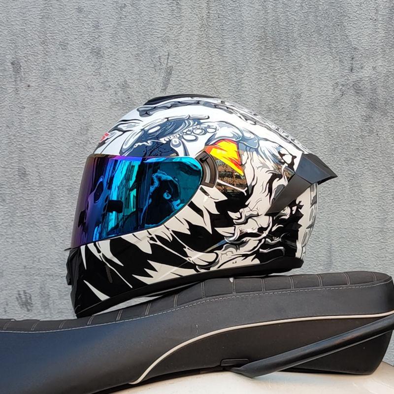 Motorcycle Helmet Men and Women Double Lens Party Sports Car Helmet New National Standard Four Seasons Personalized Bluetooth