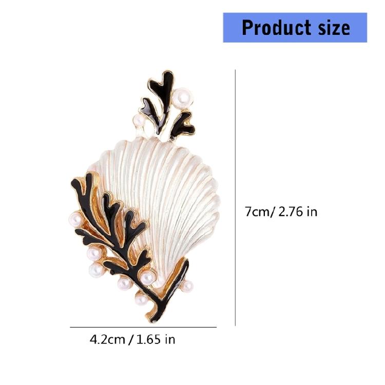 Vintage Style Shell Coral Brooch Pearls Accent Enamel Detailing Alloy Statement Jewelry Handmade Gift For Her