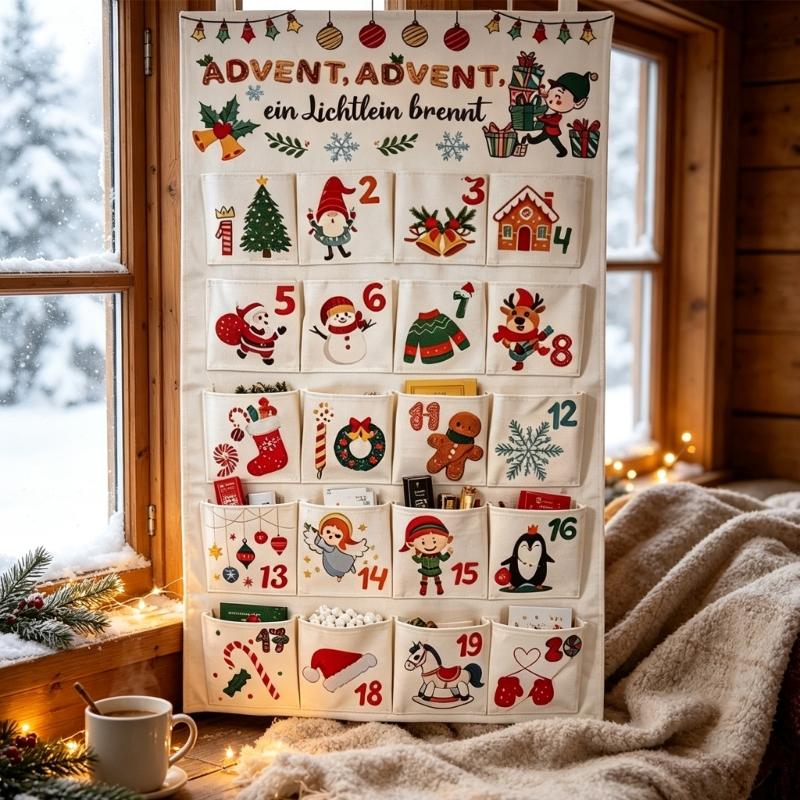 Fillable Christmas Advent Calendar with 24 Numbered Compartments and Top Hangers for Small Gifts, Candy, and Messages