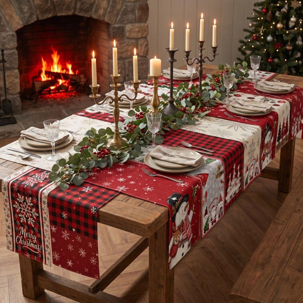 Santa Claus Christmas Table Runner Snowflake Reindeer Christmas Table Flag Desk Decor Snowman Xmas Tablecloth Home Decor