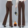 Women's High-Waisted Fleece-Lined Flared Pants - Warm, Casual, Slimming, Elastic, Versatile for Autumn/Winter