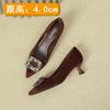 Pointed Rhinestone Square Buckle High Heels Women's Thin Heels 2025 New Spring and Autumn Not Tired Feet Black Suede French Single Shoes