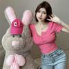 Women's Rose Red Slim Fit Short-Sleeve Crop Top - Stylish & Youthful Summer Essential