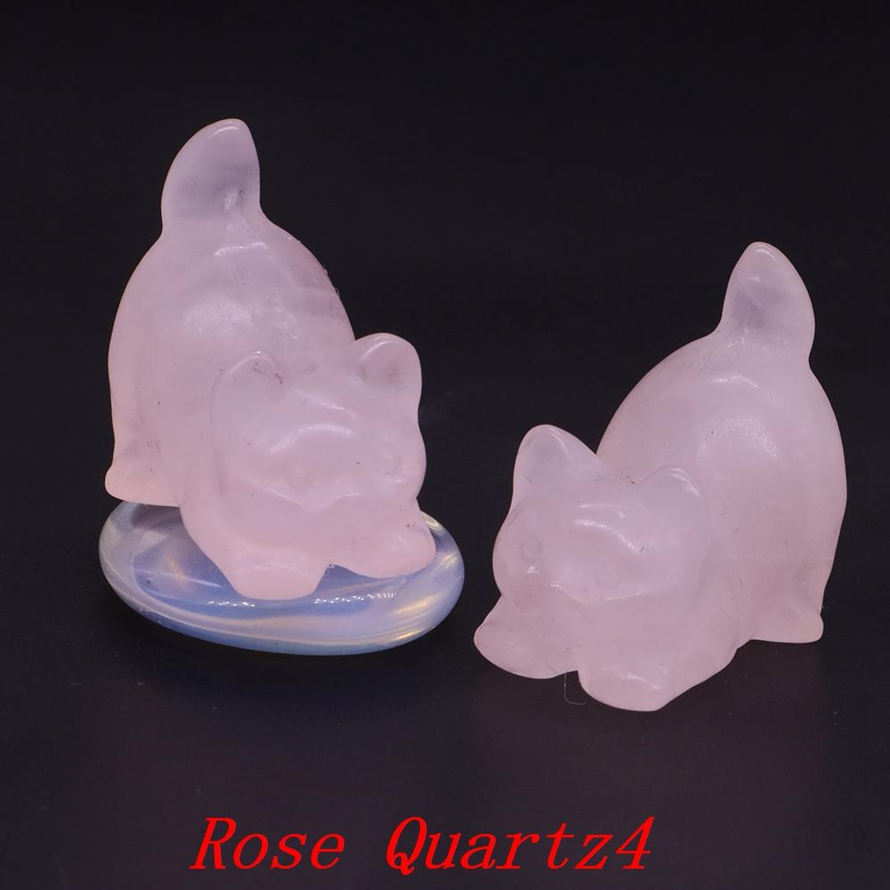 Amethyst Rose Quartz Cute Cat Statue Natural Stone Carved Healing Crystal Animal Figurine Reiki Gemstone Craft Home Decor Gift