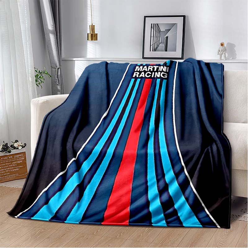 3D Soft Flannel Blanket Martini Logo Stripe Print Throw Blanket Warm Plush Cover for Bed Sofa Bedroom Camping Travel Home Decor