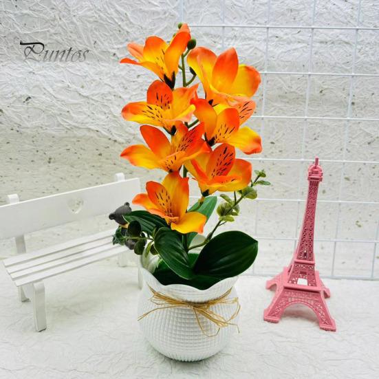 Simulation Magnolia Flower Artificial Potted 7 Head Home Office Living Room Table Centerpiece Wedding Faux Floral Plants Bonsai Indoor Outdoor Desktop