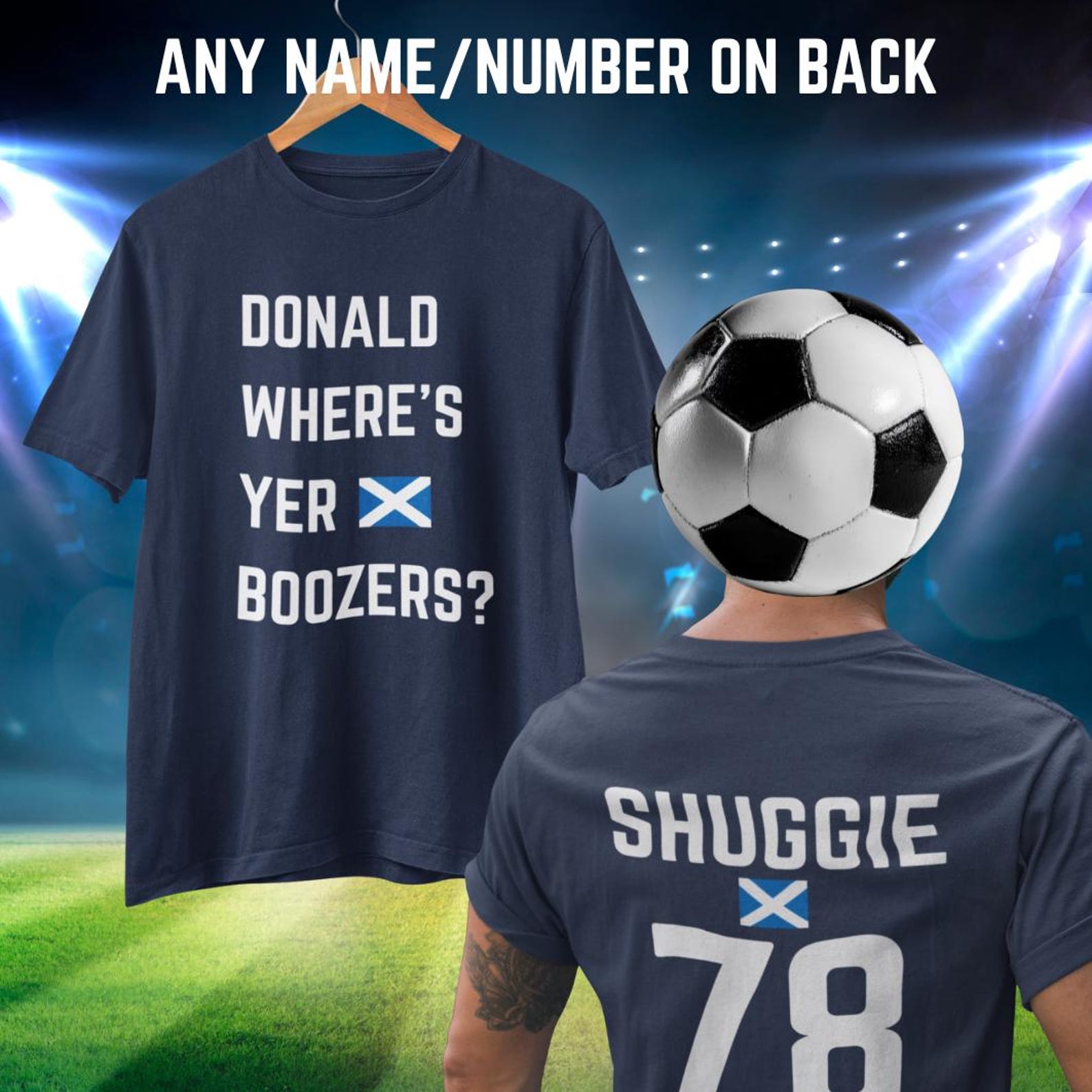 Funny Personalised Scottish Football T Shirt, Custom World Cup Scotland Tee, Scotland Soccer Fan Gift, Euro & WC Football Shirt 4XL