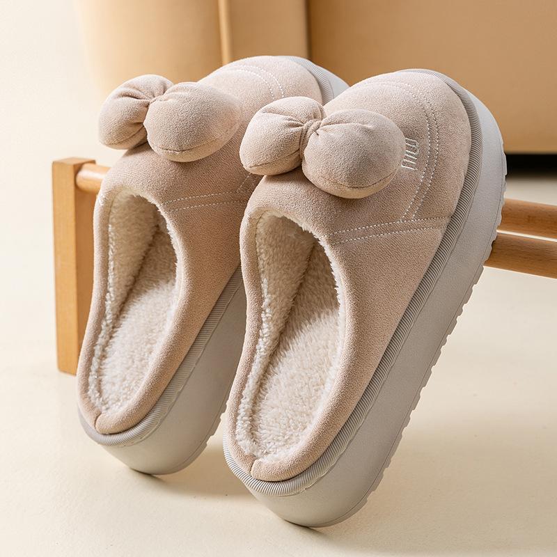 Autumn and winter cotton drag bow cartoon shoes indoor home thick-soled velvet warm and comfortable couple slippers